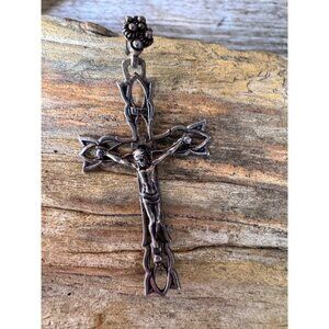 925 Sterling Silver Ornate Crucifix Cross Pendant Jesus Corpus Bali Style